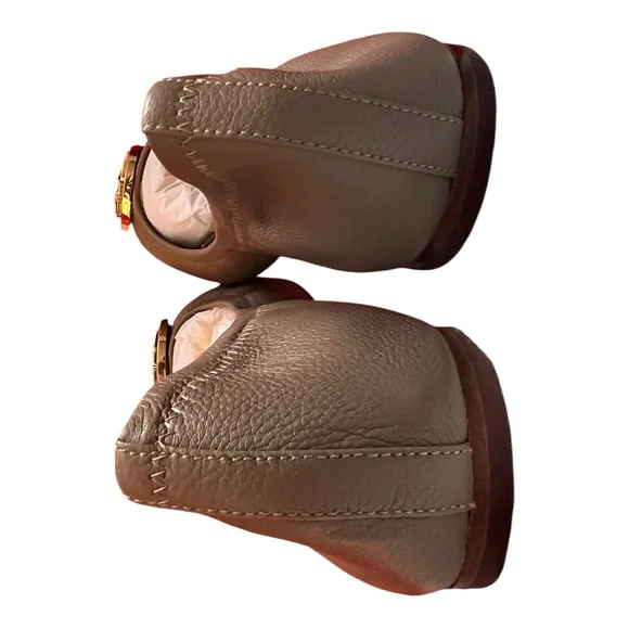 Tory Burch NIB French Gray & Gold Benton 2 Travel Ballet in leather in size 9.5 - Picture 8 of 12